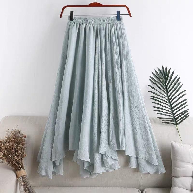 Women's Mid-length Solid Color Irregular Cotton And Linen Skirt - Hipster Collections