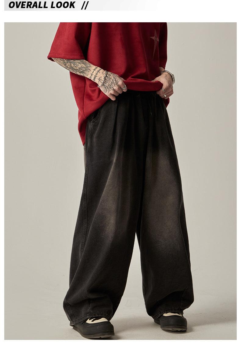 High Street Retro Washed Distressed Wide-leg Jeans - Hipster Collections