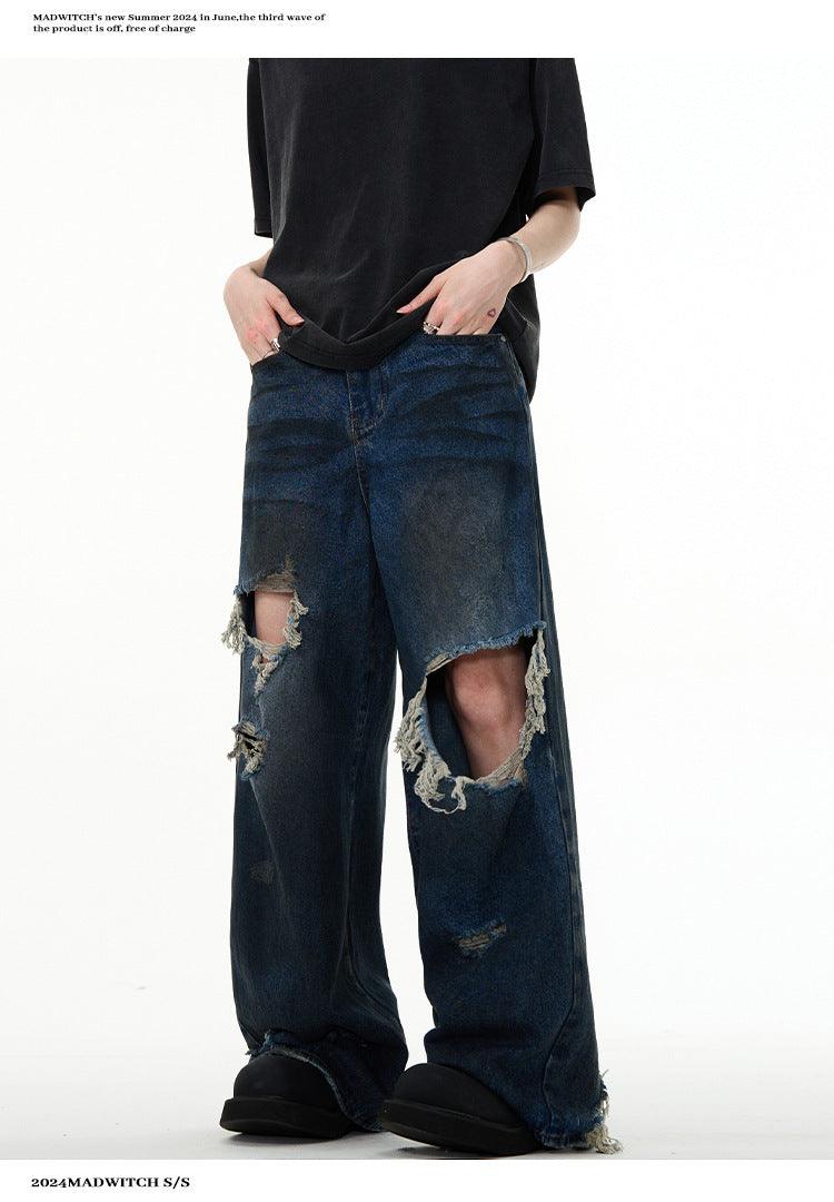 American Retro Make Old Ripped Design Mopping Jeans - Hipster Collections