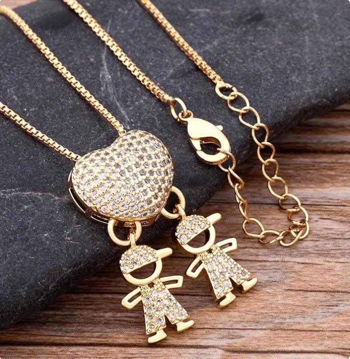 Zirconia Family Girl Boy Pendant Necklace Chain - Hipster Collections