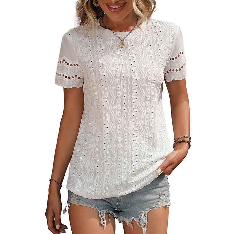 Women's Fashion Summer Solid Color Round Neck Short Sleeves T-shirt - Hipster Collections