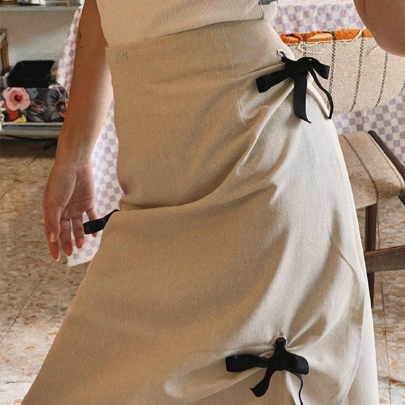 Sweet Girls' Retro Bow Bandage High Waist Temperament Split Skirt For Women - Hipster Collections