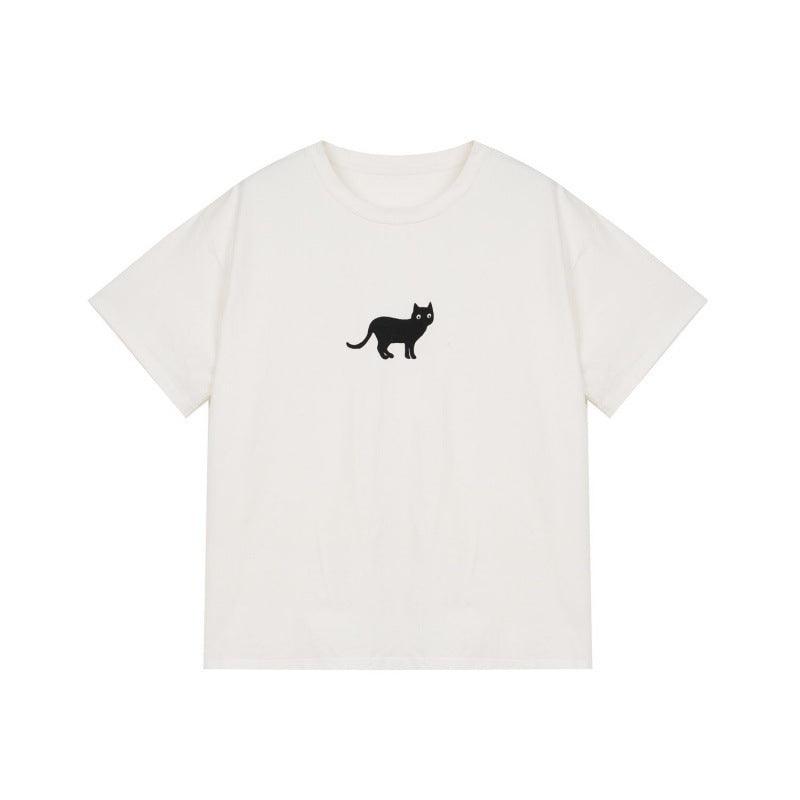 Black Cat Loose Short-sleeved T-shirt Women's Top - Hipster Collections