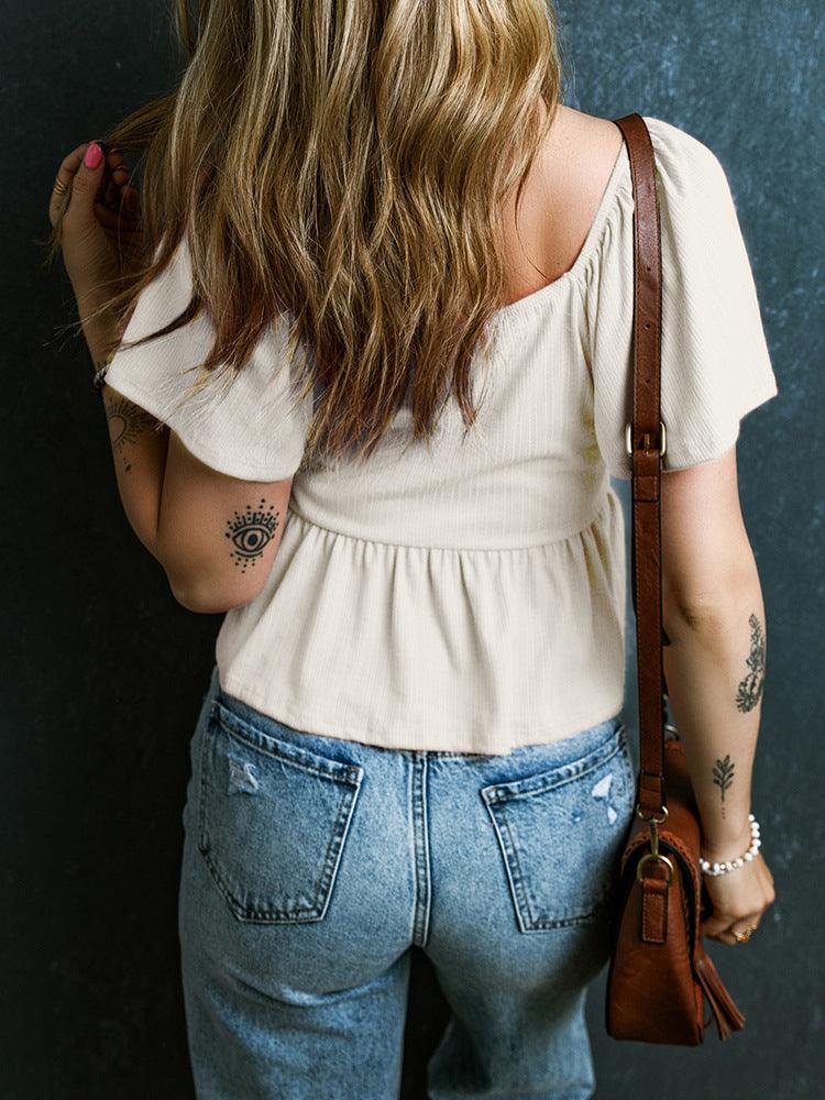 Women's Fashion Ruffles Pleating Hem Pullover - Hipster Collections