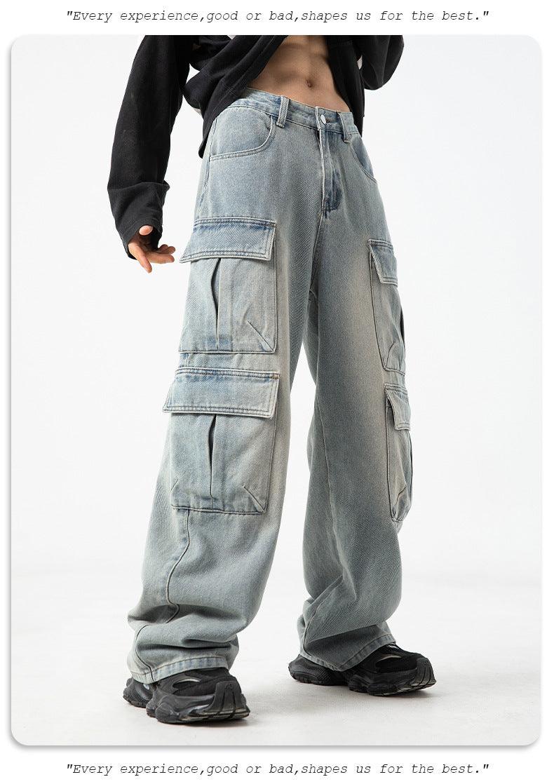 Workwear Multi-pocket Design Jeans Men's Distressed Washed Retro - Hipster Collections