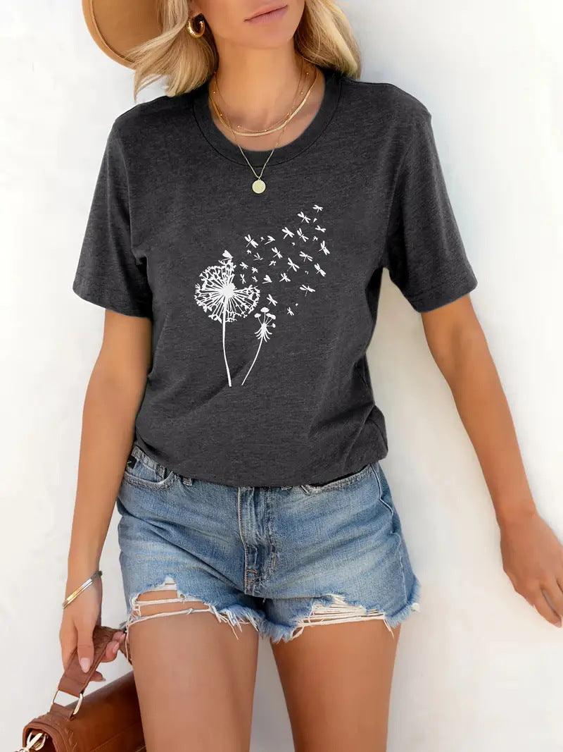 Women's Round Neck T-shirt 3d Dandelion Pattern Digital Printing Women's Clothing - Hipster Collections
