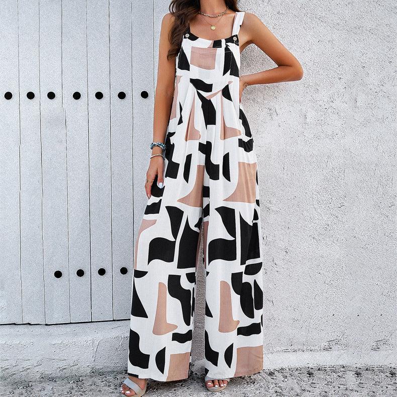 Printed Square Neck Jumpsuit With Pockets - Hipster Collections