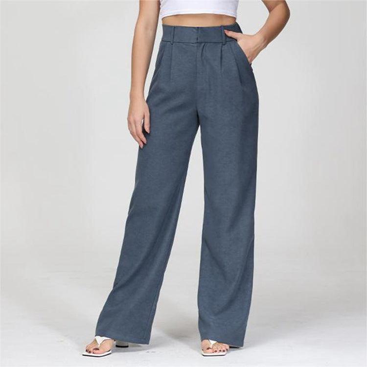 High Waist Straight Trousers With Pockets Wide Leg Casual Pants For Women - Hipster Collections