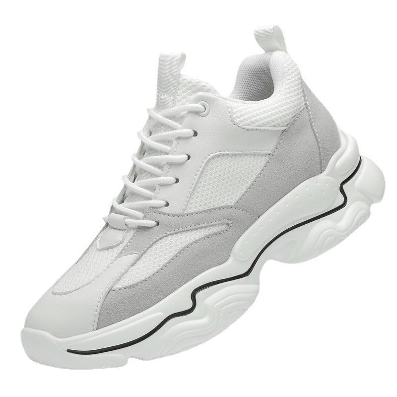 Men's Color Matching Fashion Mid Heel Invisible Height Increasing Cowhide Stitching Casual Shoes - Hipster Collections