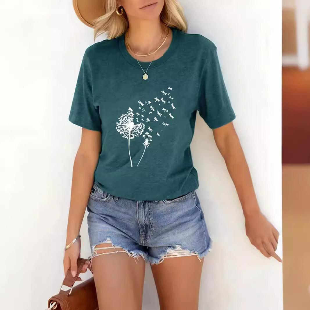Women's Round Neck T-shirt 3d Dandelion Pattern Digital Printing Women's Clothing - Hipster Collections