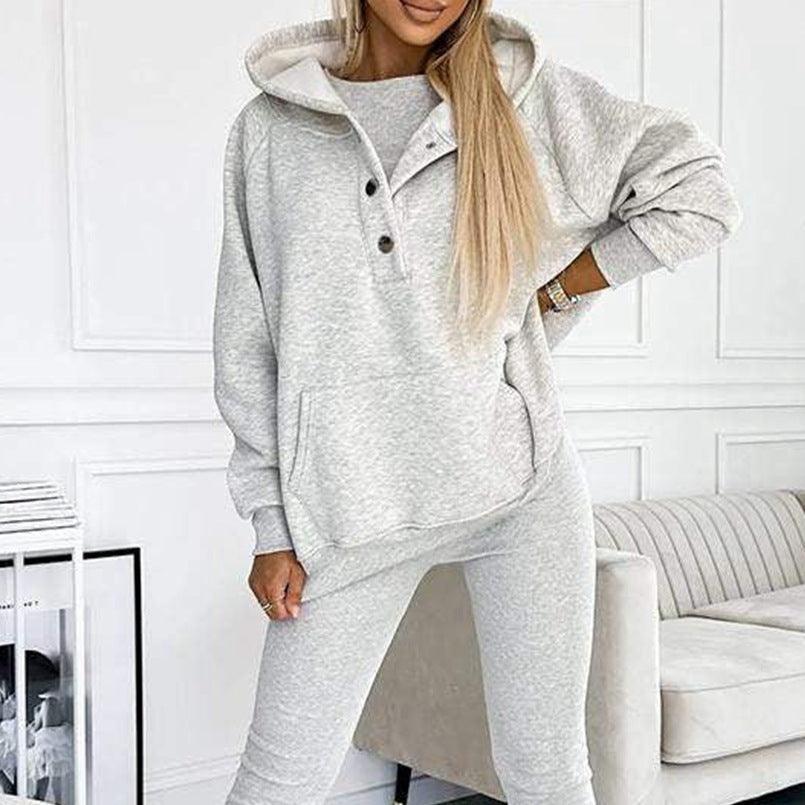 Women's Loose Hooded Pockets Sweatshirt and Vest and Slim Trousers - Hipster Collections