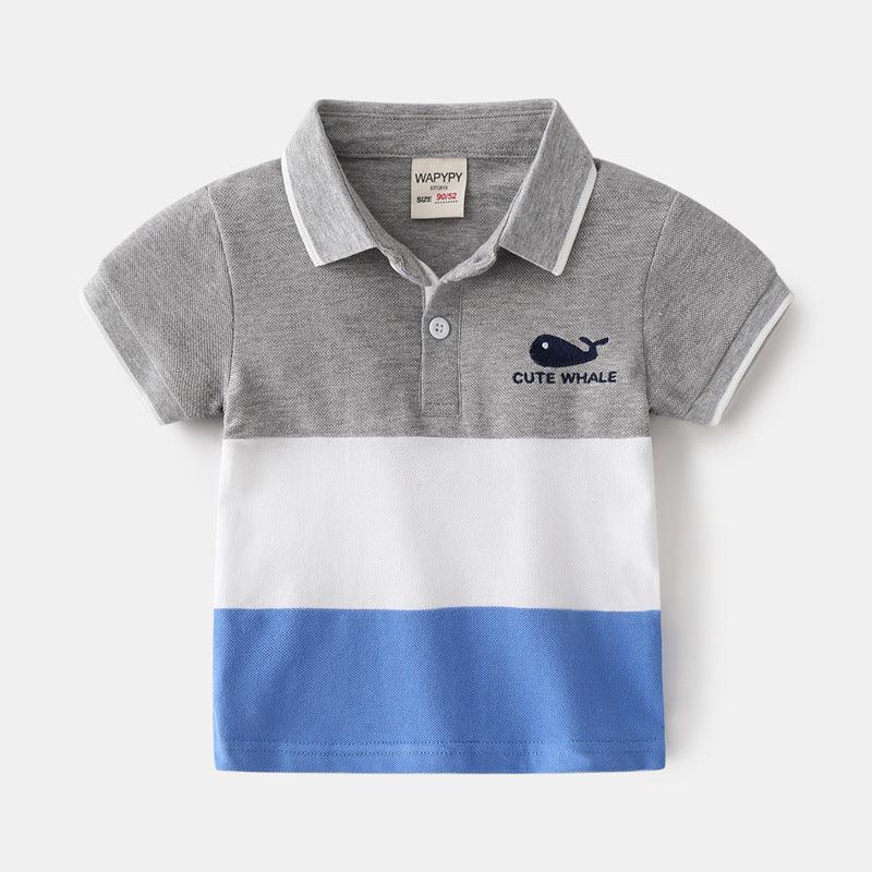 Boys Color Block Lapel Tops Korean Children's Clothing Boys Embroidered Shirts Baby Summer Trends - Hipster Collections