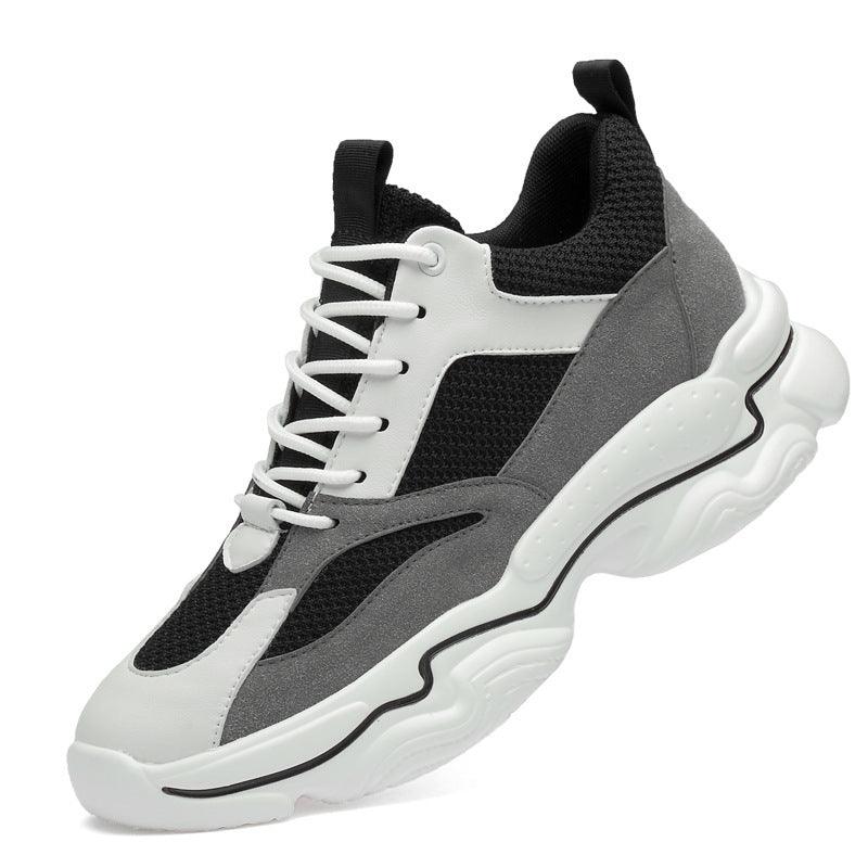 Men's Color Matching Fashion Mid Heel Invisible Height Increasing Cowhide Stitching Casual Shoes - Hipster Collections