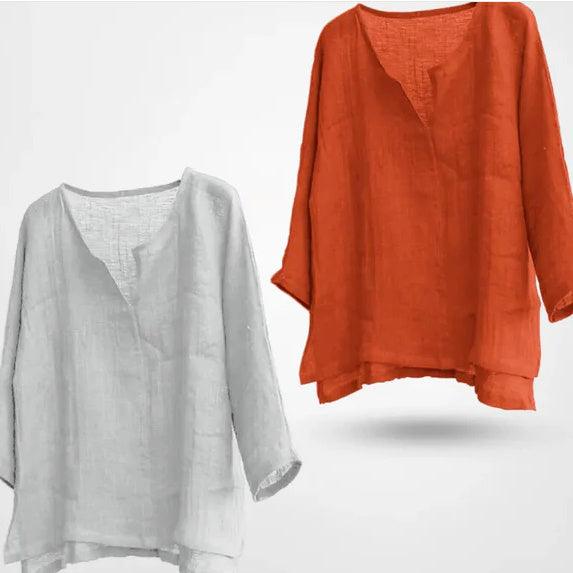 Women's Chinese Cotton And Linen Solid Color Loose Long Sleeves Shirt - Hipster Collections