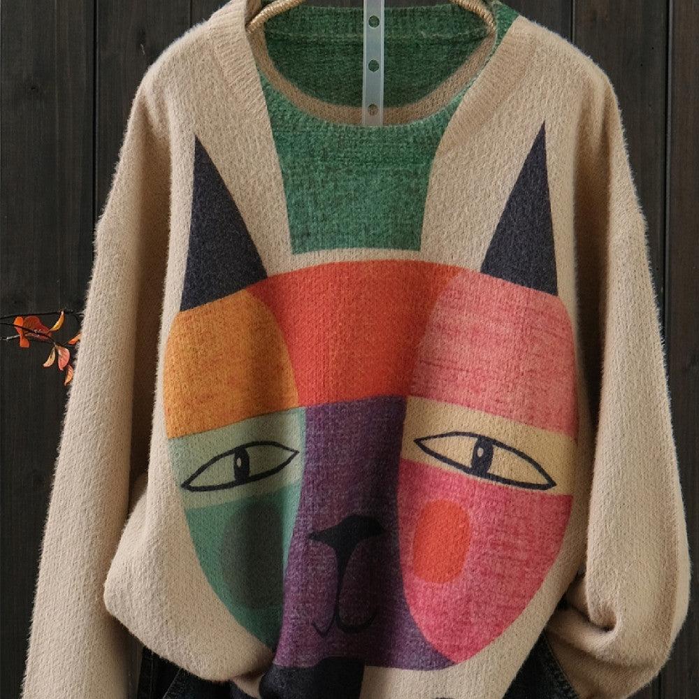 Round Neck Plus Size Pullover Knitting White Outerwear Slimming Loose Mink Fur Long Sleeve Sweater - Hipster Collections