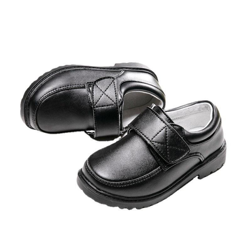 Boys Black Student Velcro British Leather Shoes - Hipster Collections