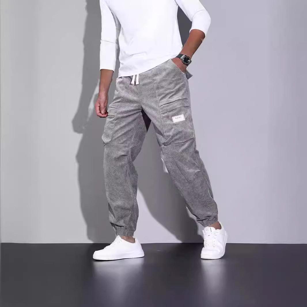 Corduroy Overalls Men's Ankle-tied Loose Casual Trousers Multi-pocket - Hipster Collections