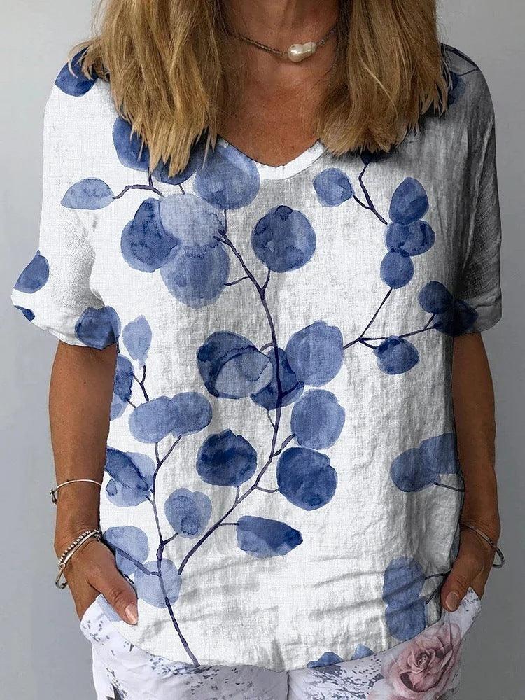 3d Printed V-neck Loose Women's T-shirt Short Sleeve - Hipster Collections