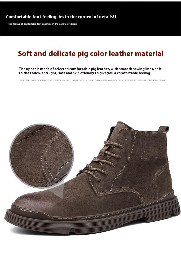 Round Toe Top Layer Cowhide Casual Men's Leather Boots - Hipster Collections