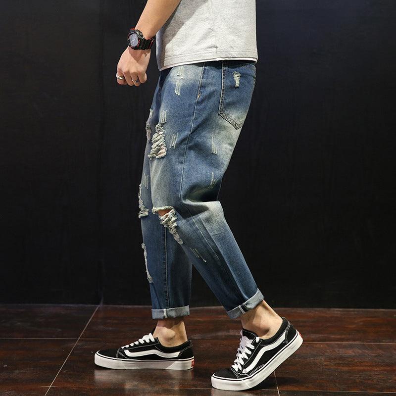 Men's Ripped Jeans Loose Overweight Man Plus Size Skinny Pants - Hipster Collections