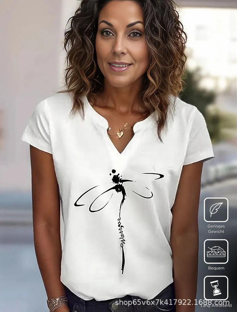 V-neck Spring And Summer Short Sleeve Solid Color Loose Top - Hipster Collections