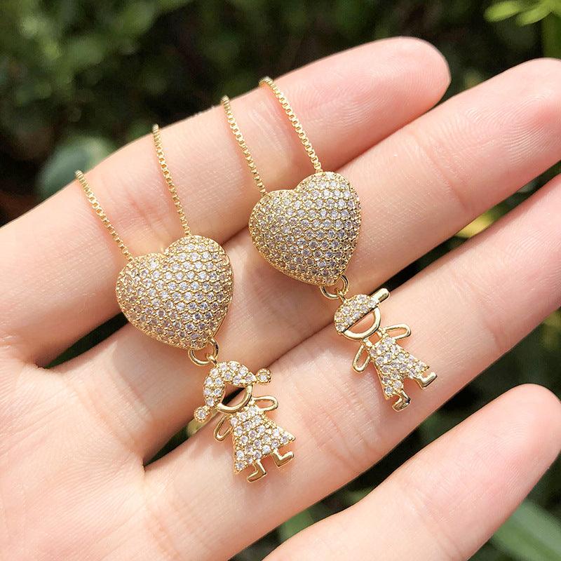 Zirconia Family Girl Boy Pendant Necklace Chain - Hipster Collections