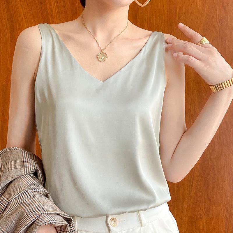 Camisole Women's Summer Inner Suit Silk Satin V-neck Top - Hipster Collections