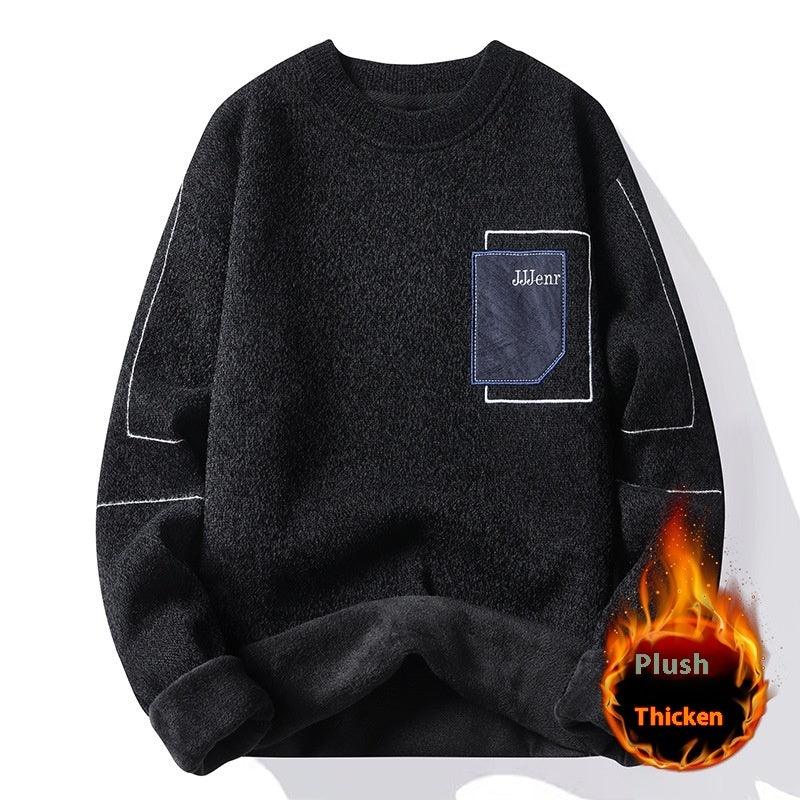 Men's Sweater Round Neck Long Sleeve Sweater Loose Splicing Knitwear Bottoming Top - Hipster Collections