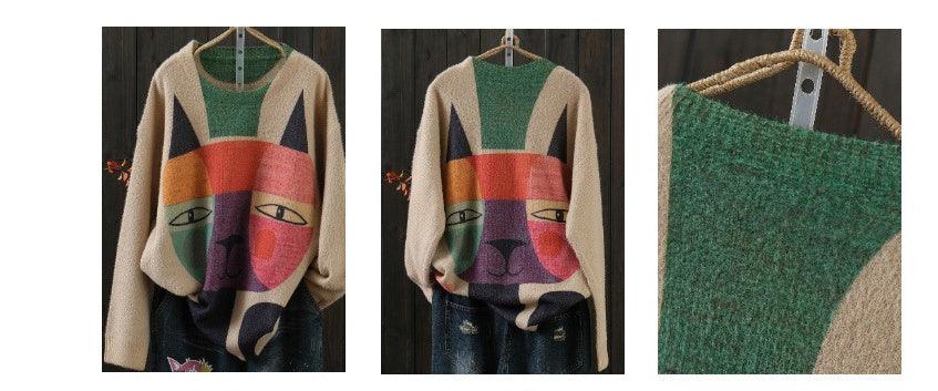 Round Neck Plus Size Pullover Knitting White Outerwear Slimming Loose Mink Fur Long Sleeve Sweater - Hipster Collections