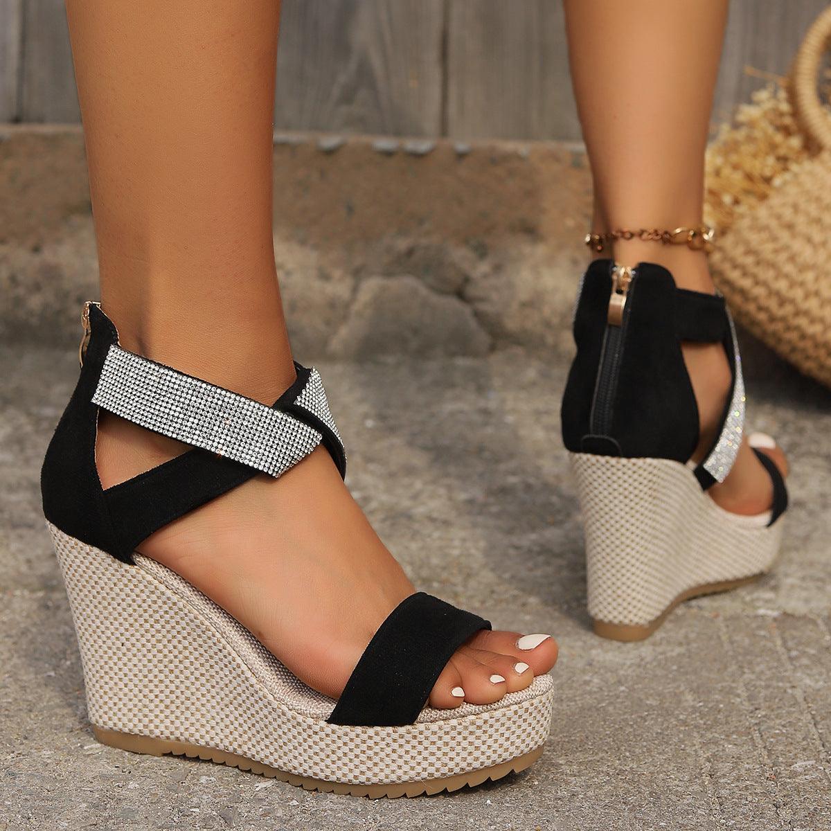 High Wedges or Sandals With Rhinestone Design - Hipster Collections