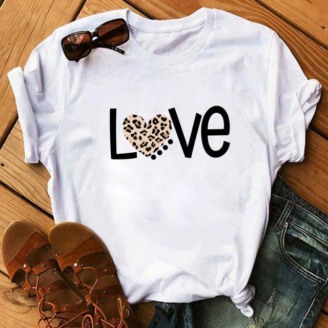 Spring Women's Cartoon Leopard Print Heart Printing T-shirt - Hipster Collections