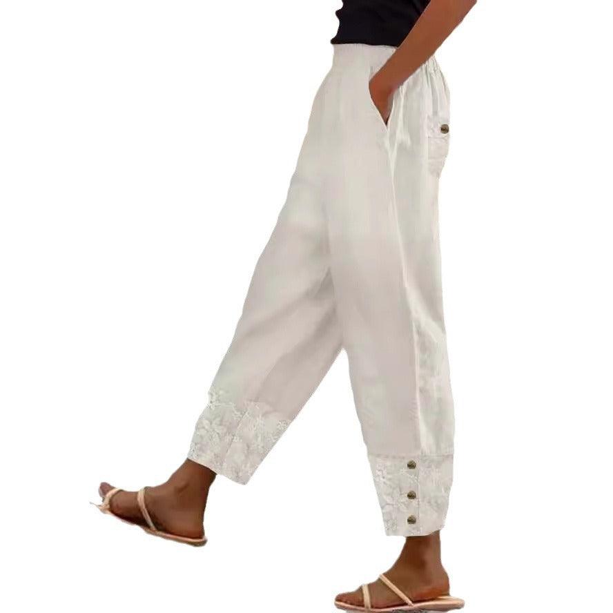 Women's Cropped Pants Casual Loose All-matching Elastic Waistband Trousers - Hipster Collections