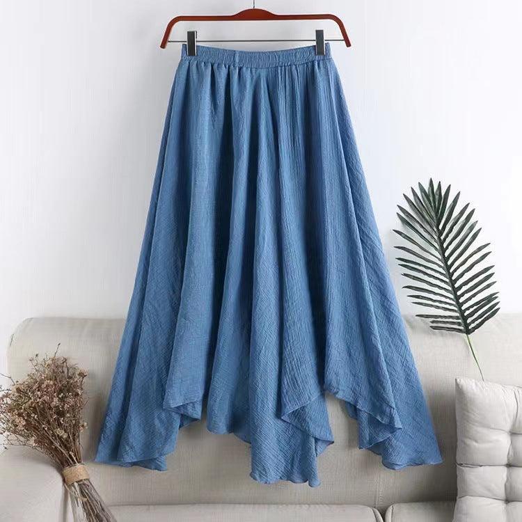 Women's Mid-length Solid Color Irregular Cotton And Linen Skirt - Hipster Collections