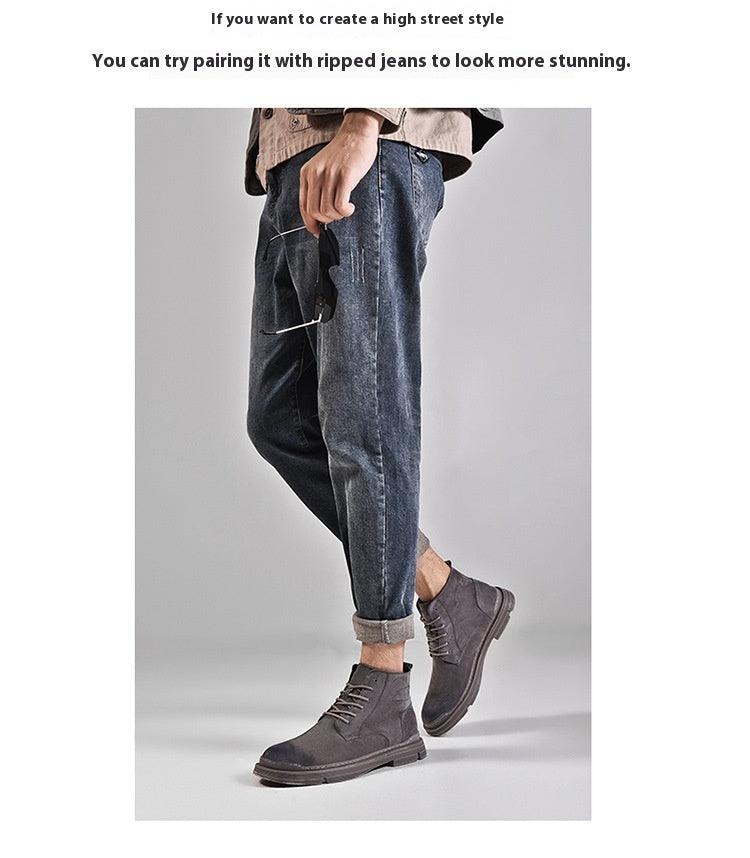 Round Toe Top Layer Cowhide Casual Men's Leather Boots - Hipster Collections