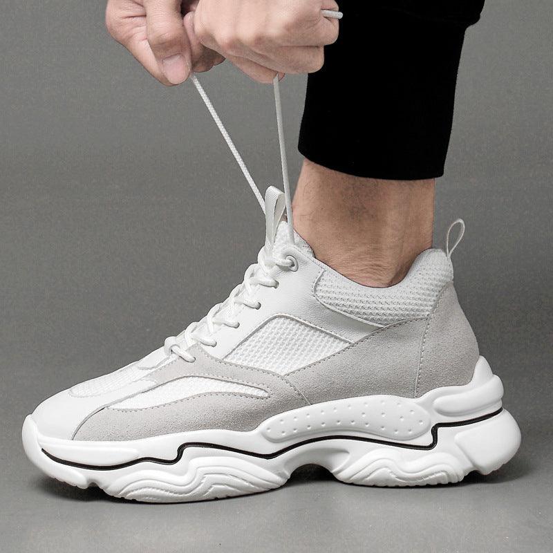 Men's Color Matching Fashion Mid Heel Invisible Height Increasing Cowhide Stitching Casual Shoes - Hipster Collections