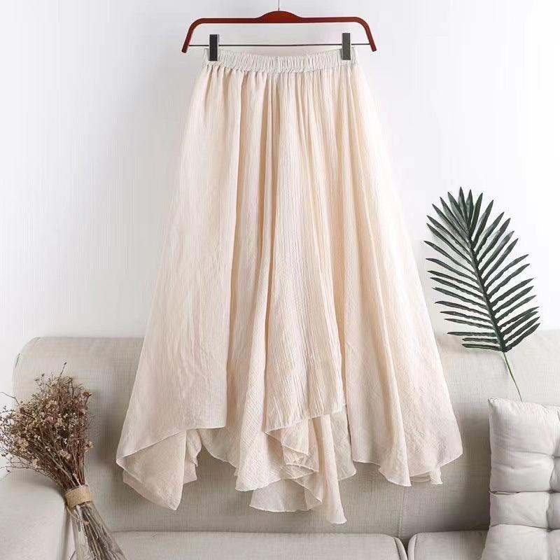 Women's Mid-length Solid Color Irregular Cotton And Linen Skirt - Hipster Collections