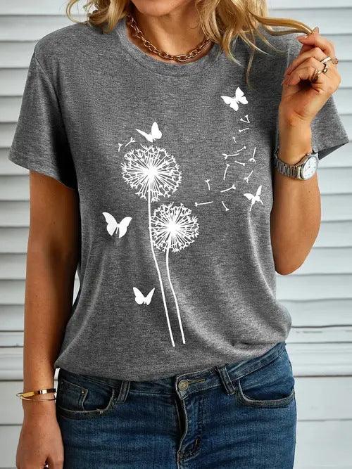 Women's Round Neck T-shirt 3d Dandelion Pattern Digital Printing Women's Clothing - Hipster Collections
