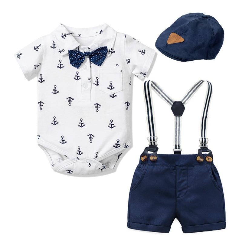 Baby Boy Gentleman Clothes Printed Triangle Romper - Hipster Collections