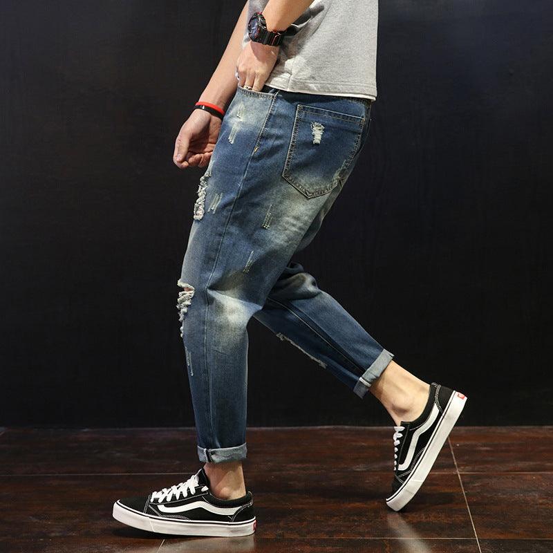 Men's Ripped Jeans Loose Overweight Man Plus Size Skinny Pants - Hipster Collections