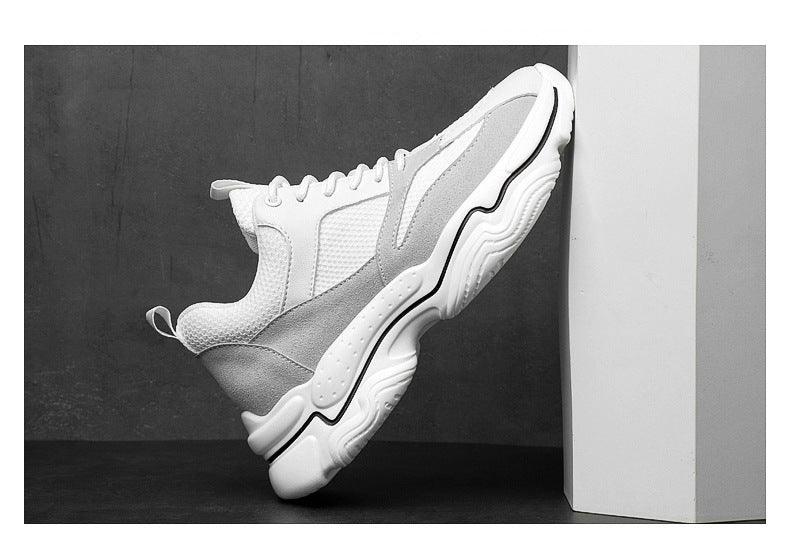 Men's Color Matching Fashion Mid Heel Invisible Height Increasing Cowhide Stitching Casual Shoes - Hipster Collections