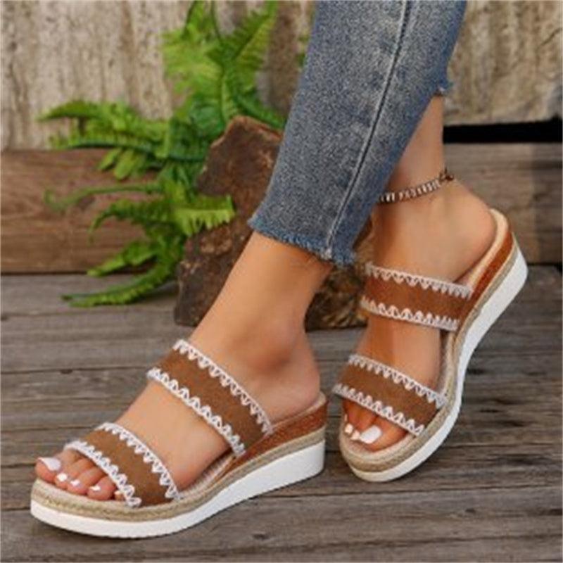 Hemp Rope Woven Wedge Slippers - Hipster Collections