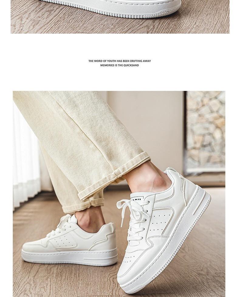 Leather Breathable Teen Trend All-matching Platform White Shoes - Hipster Collections