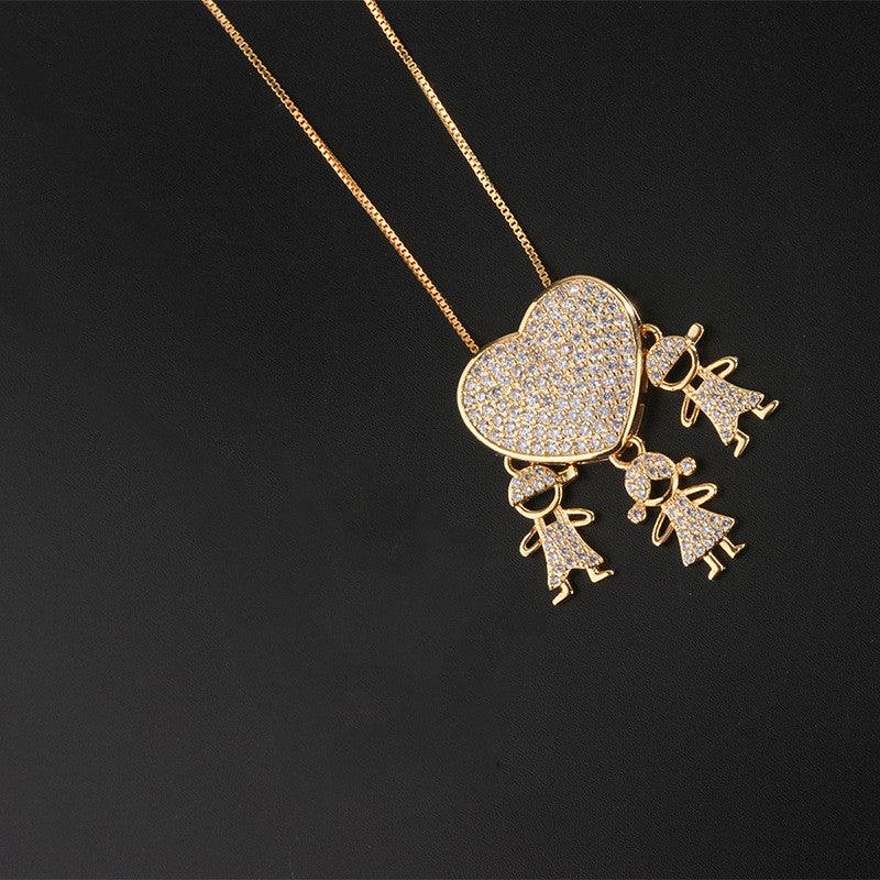 Zirconia Family Girl Boy Pendant Necklace Chain - Hipster Collections