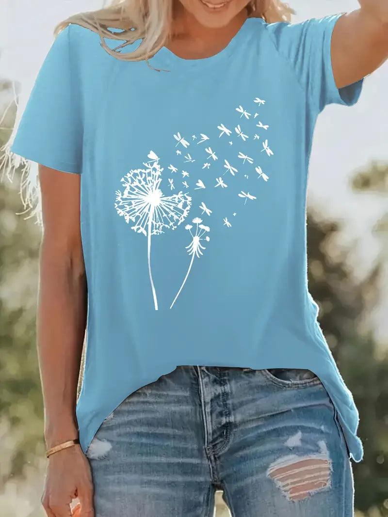 Women's Round Neck T-shirt 3d Dandelion Pattern Digital Printing Women's Clothing - Hipster Collections