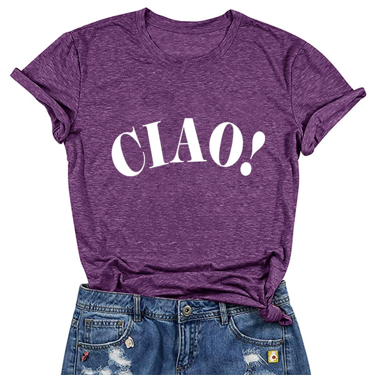 Summer Loose Casual CIAO Letter Printed Round Neck Short Sleeve T-shirt - Hipster Collections