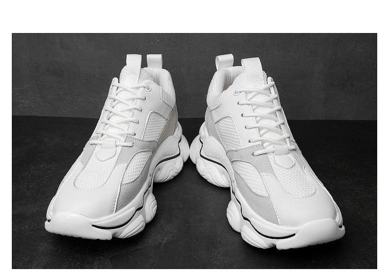 Men's Color Matching Fashion Mid Heel Invisible Height Increasing Cowhide Stitching Casual Shoes - Hipster Collections