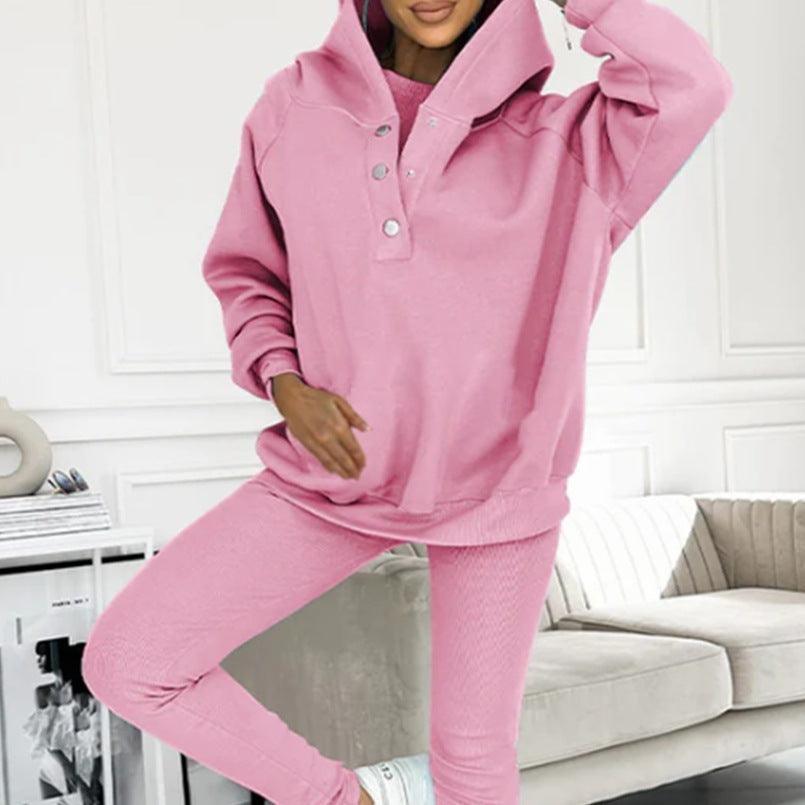 Women's Loose Hooded Pockets Sweatshirt and Vest and Slim Trousers - Hipster Collections