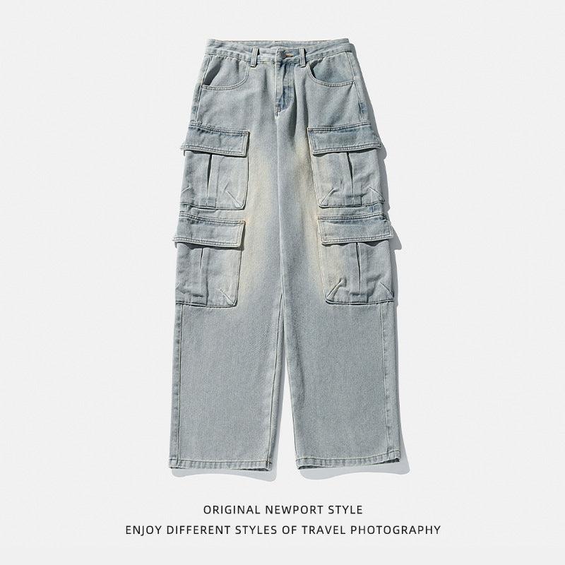 Workwear Multi-pocket Design Jeans Men's Distressed Washed Retro - Hipster Collections