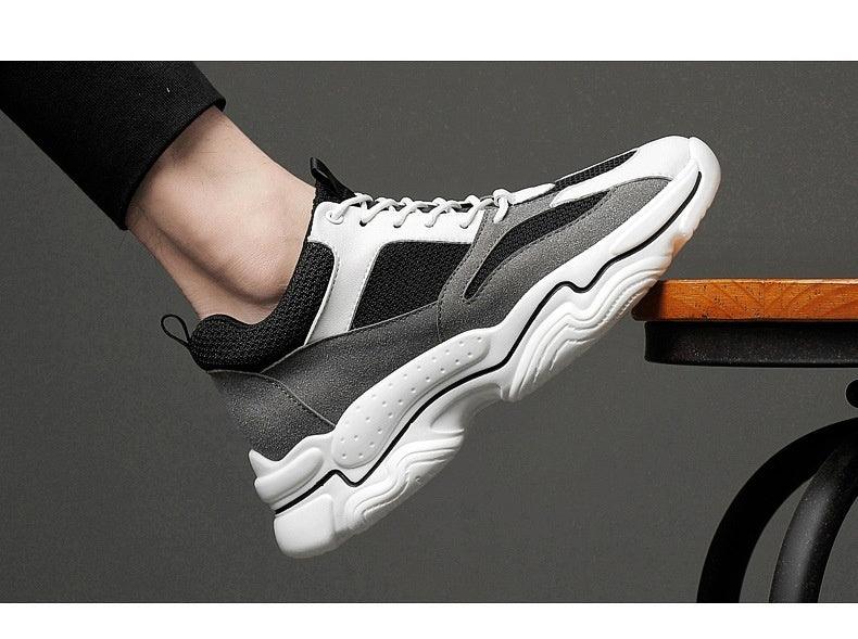 Men's Color Matching Fashion Mid Heel Invisible Height Increasing Cowhide Stitching Casual Shoes - Hipster Collections