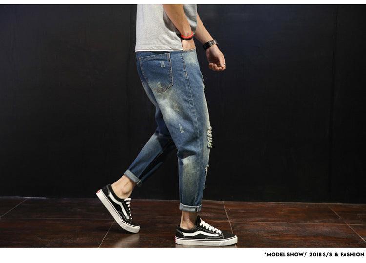 Men's Ripped Jeans Loose Overweight Man Plus Size Skinny Pants - Hipster Collections